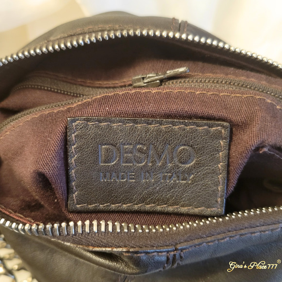 Desmo Made In Italy Calfskin Genuine Dark Brown Cinched Leather Small Handbag - Picture 9 of 11